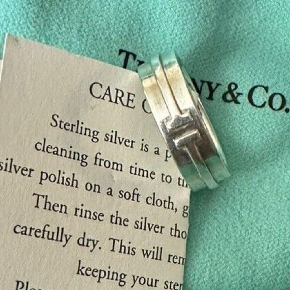 RARE, NEW!!! Tiffany & Co Sterling Silver T Square 6mm Wide Band Ring Sz 6.5